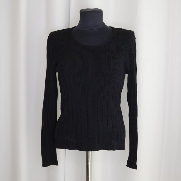 Escada Pointelle Knit Sweater Black Sz M - Picture 2 of 5